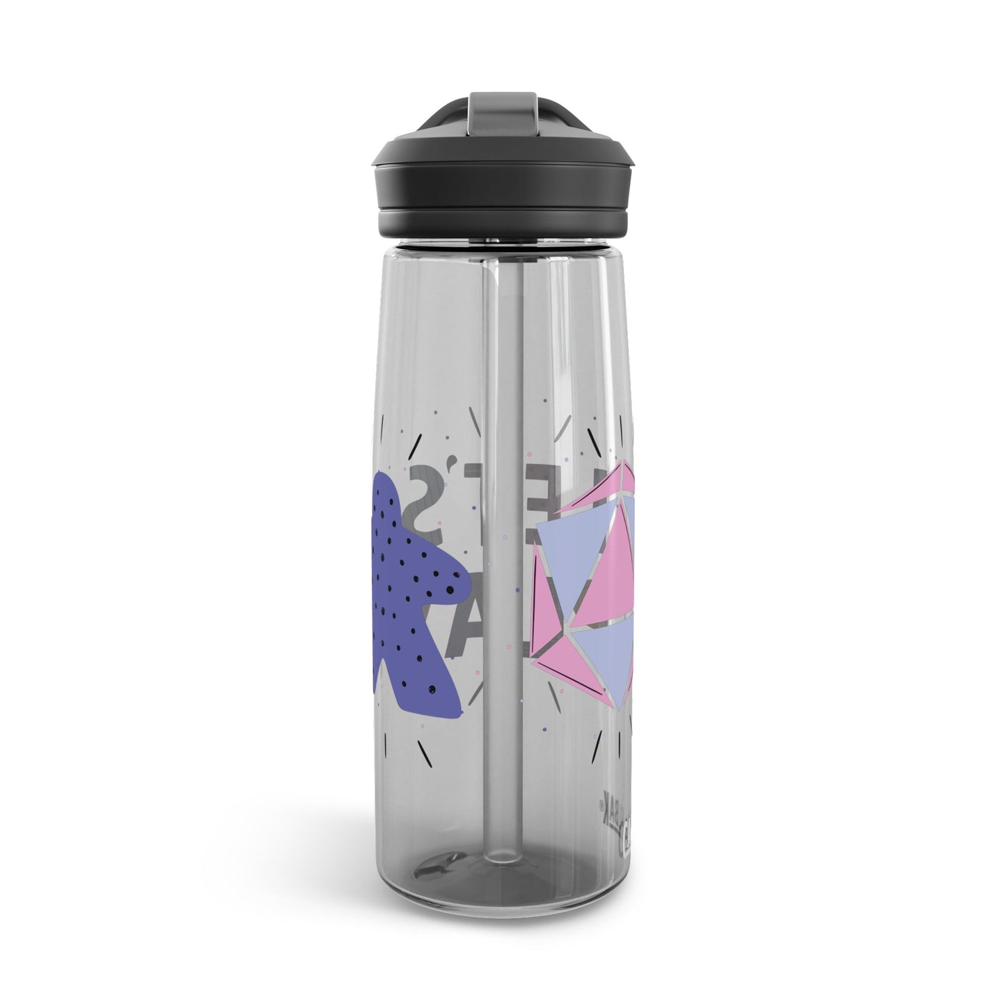 Water Bottle – "Let's Play" Design with Meeple and D20 – 20oz & 25oz Leak-Proof Bottle