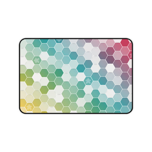 Rainbow Hexagon Desk Mat – Board Game Inspired Design with Subtle Meeples – Extra-Large Gaming and Office Desk Mat