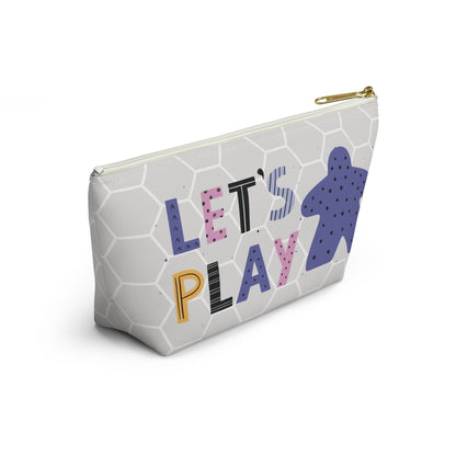 "Let's Play" Accessory Pouch – Hexagon Pattern with Meeple and Colorful Hex Icon