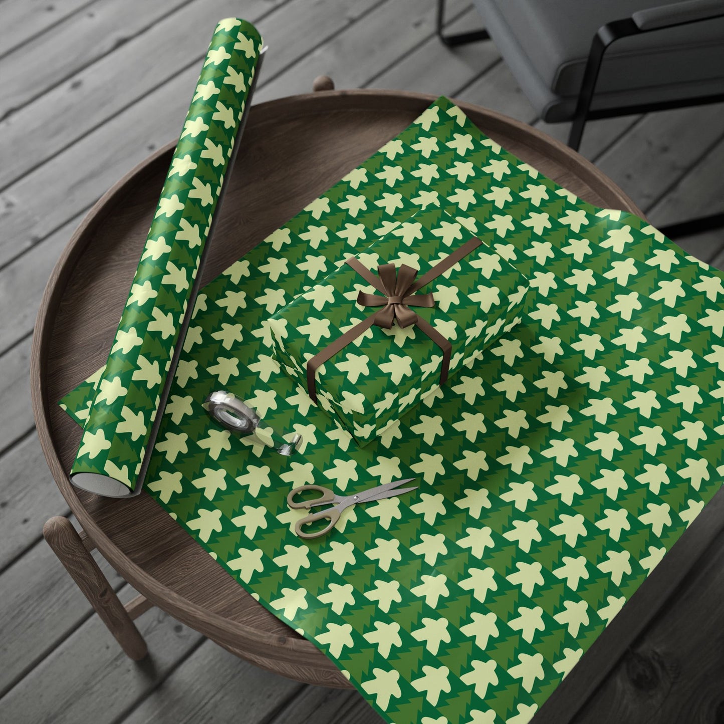 Green Christmas Tree Meeple Wrapping Paper