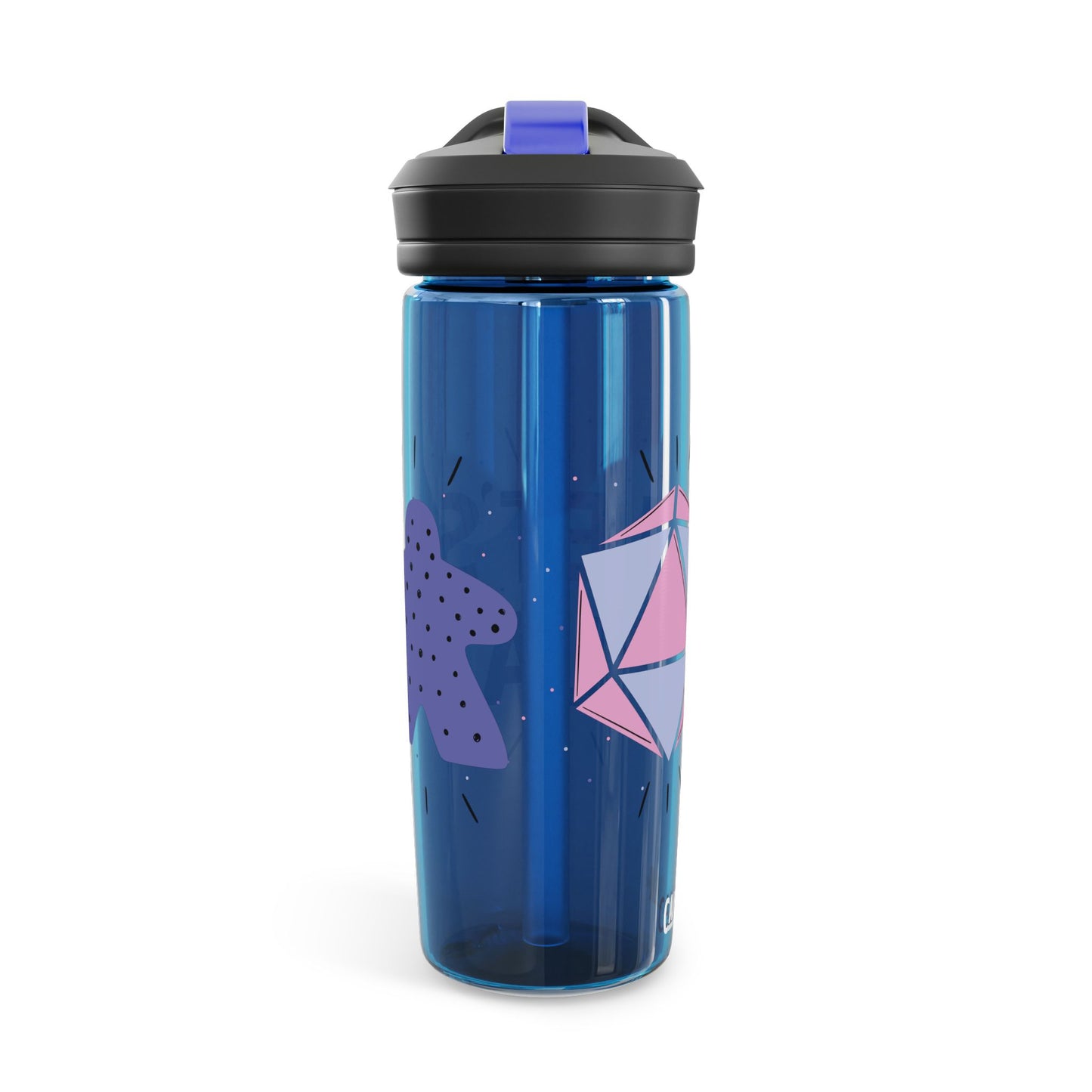 Water Bottle – "Let's Play" Design with Meeple and D20 – 20oz & 25oz Leak-Proof Bottle