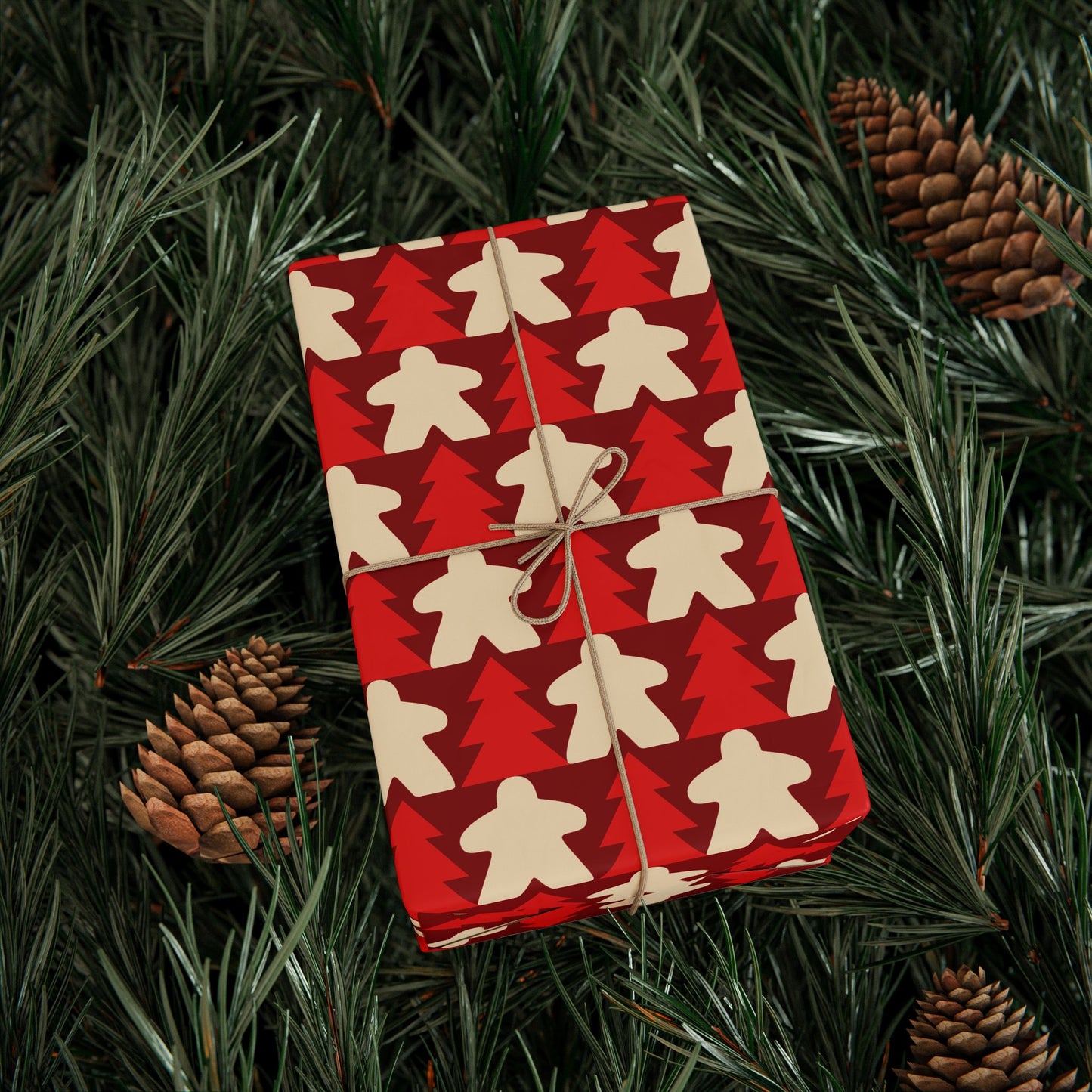 Red Meeple and Christmas Tree Wrapping Paper