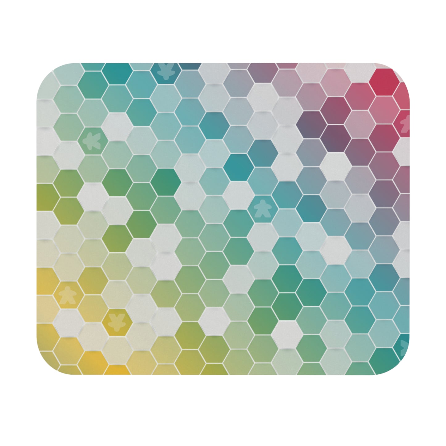 Rainbow Hexagon Mouse Pad – Board Game Inspired Design with Subtle Meeples – Gaming and Office Accessory