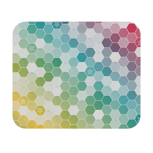 Rainbow Hexagon Mouse Pad – Board Game Inspired Design with Subtle Meeples – Gaming and Office Accessory