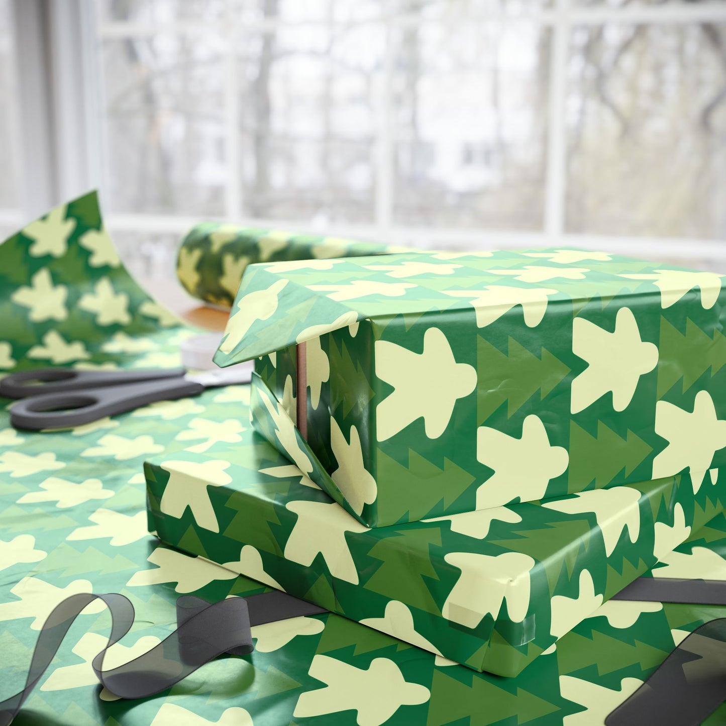 Green Christmas Tree Meeple Wrapping Paper