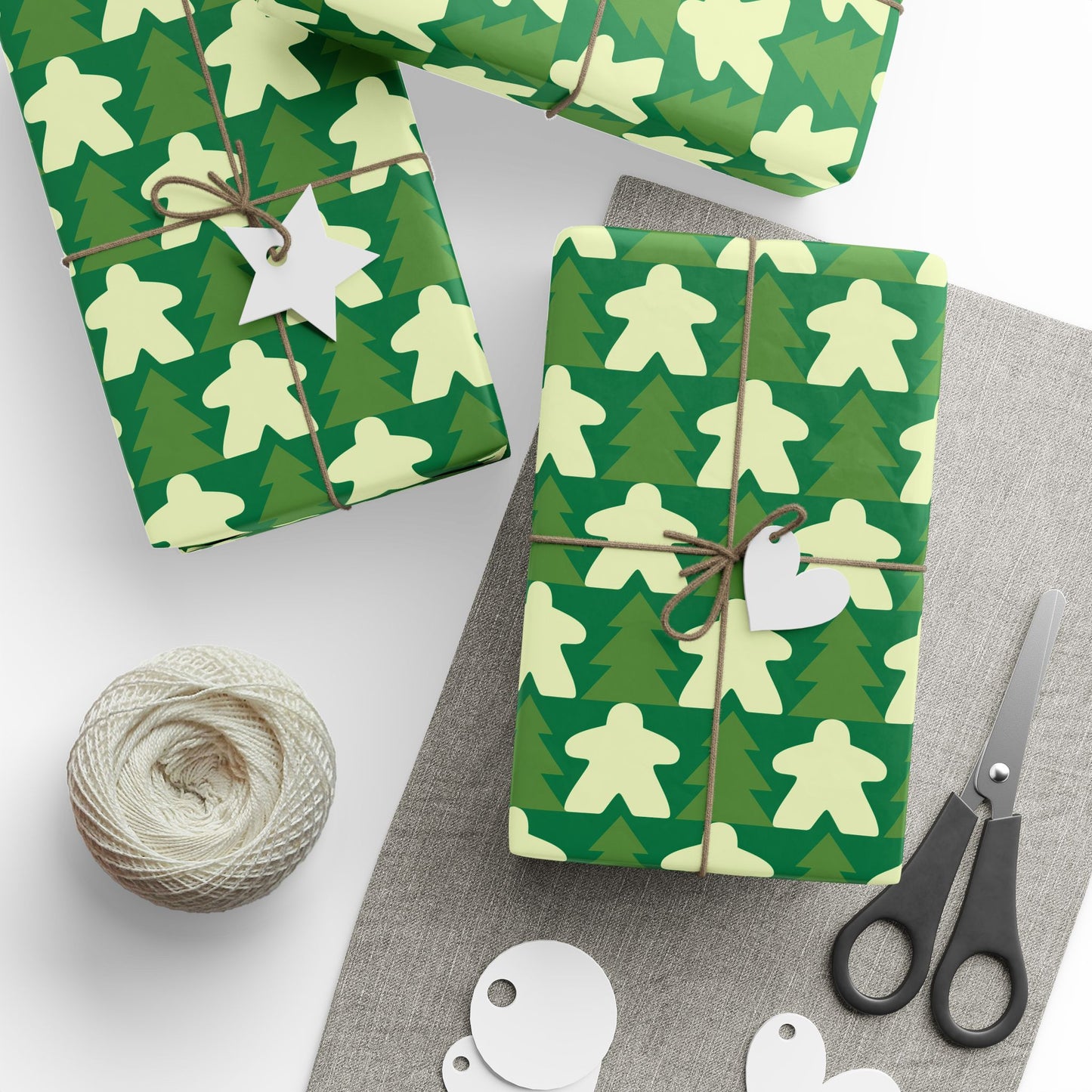 Green Christmas Tree Meeple Wrapping Paper