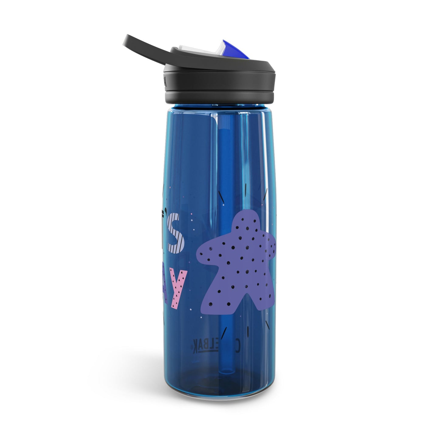 Water Bottle – "Let's Play" Design with Meeple and D20 – 20oz & 25oz Leak-Proof Bottle