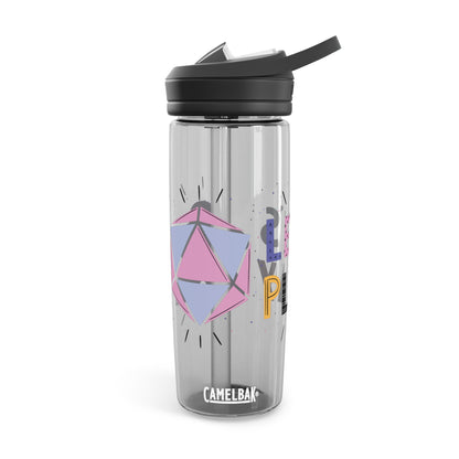 Water Bottle – "Let's Play" Design with Meeple and D20 – 20oz & 25oz Leak-Proof Bottle