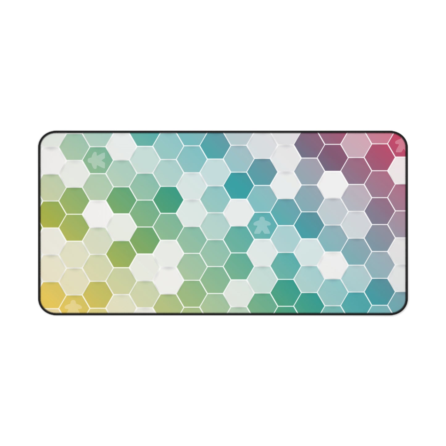 Rainbow Hexagon Desk Mat – Board Game Inspired Design with Subtle Meeples – Extra-Large Gaming and Office Desk Mat