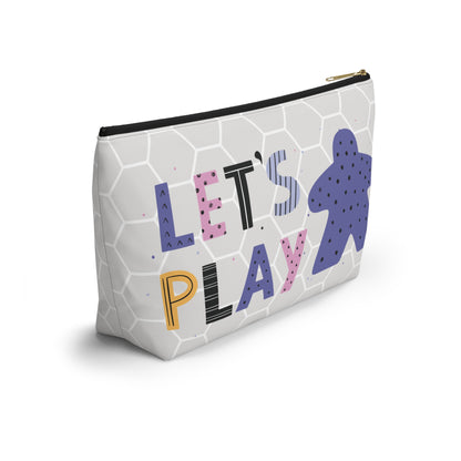 "Let's Play" Accessory Pouch – Hexagon Pattern with Meeple and Colorful Hex Icon