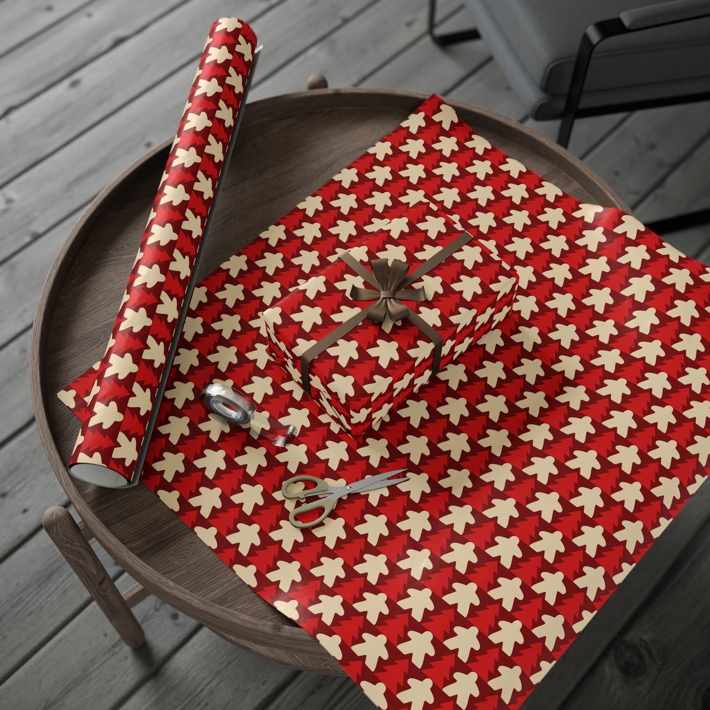 Red Meeple and Christmas Tree Wrapping Paper