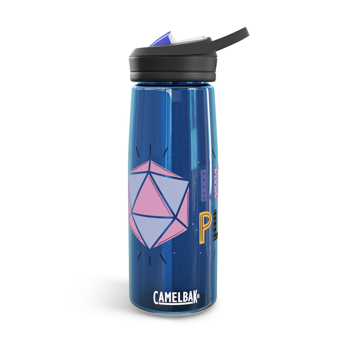 Water Bottle – "Let's Play" Design with Meeple and D20 – 20oz & 25oz Leak-Proof Bottle