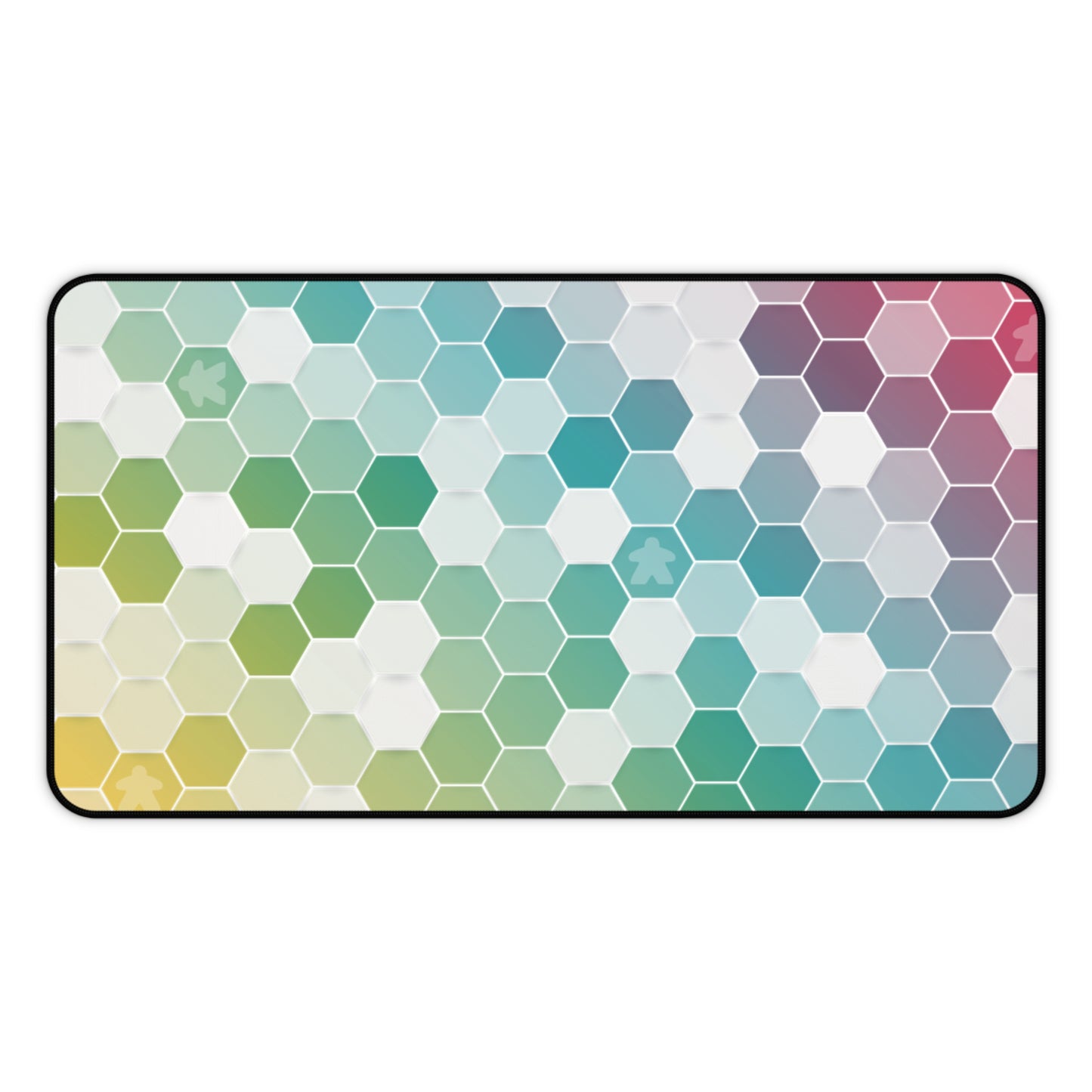 Rainbow Hexagon Desk Mat – Board Game Inspired Design with Subtle Meeples – Extra-Large Gaming and Office Desk Mat