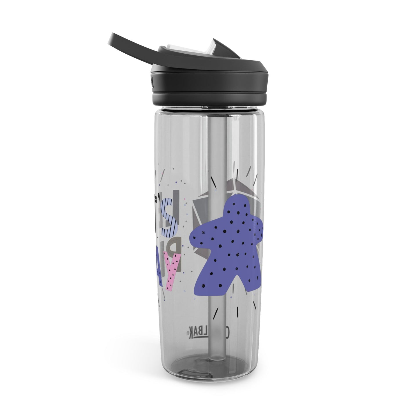 Water Bottle – "Let's Play" Design with Meeple and D20 – 20oz & 25oz Leak-Proof Bottle