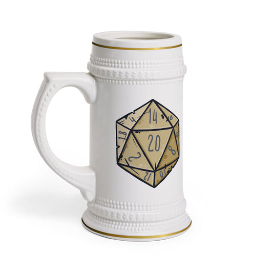 D20 Beer Stein Mug – 20-Sided Dice Design – Perfect for Tabletop RPG Fans and Gamers