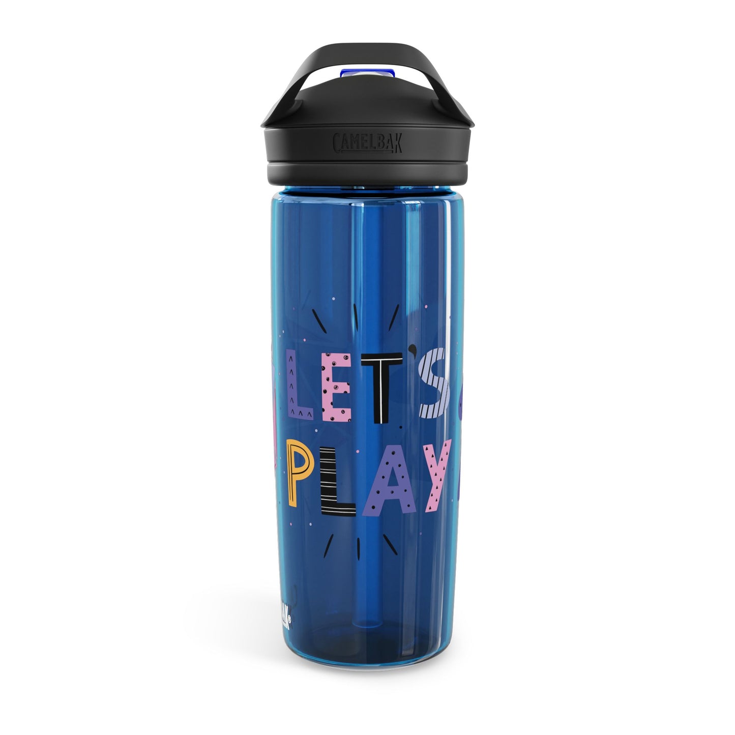 Water Bottle – "Let's Play" Design with Meeple and D20 – 20oz & 25oz Leak-Proof Bottle