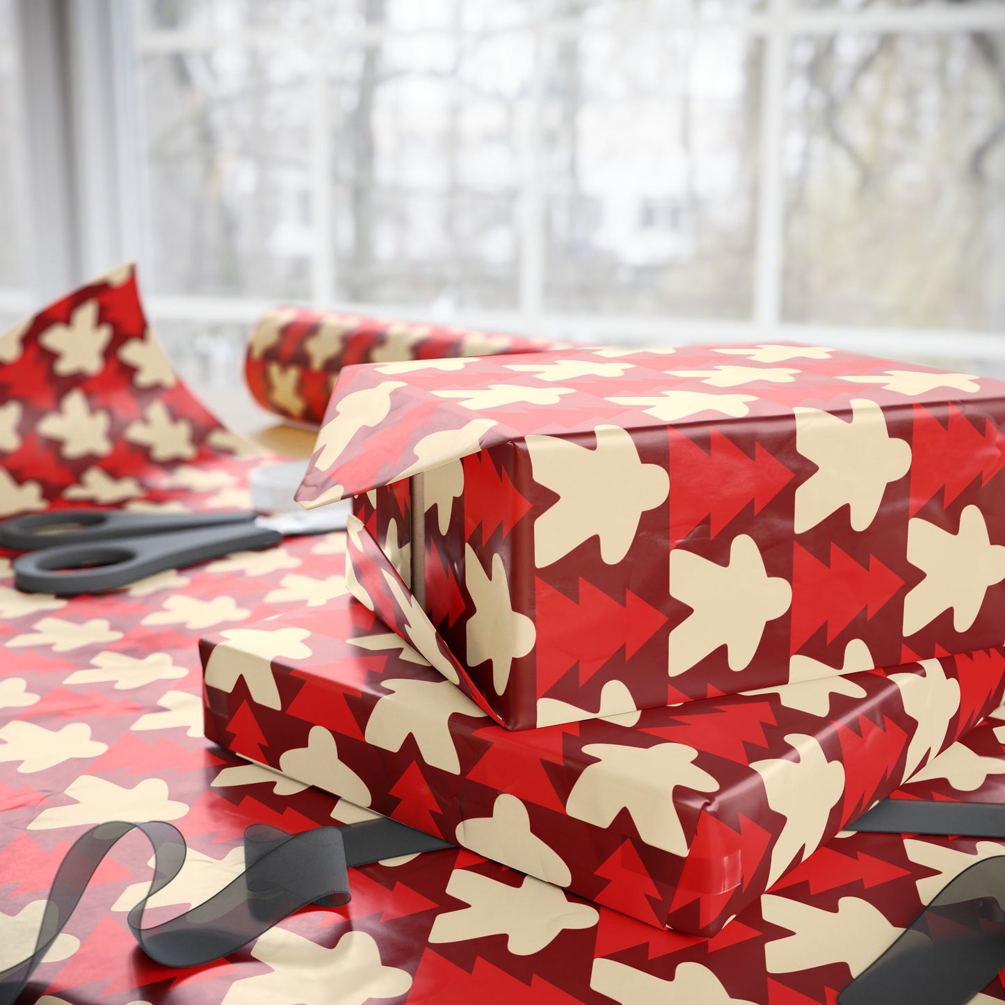 Red Meeple and Christmas Tree Wrapping Paper