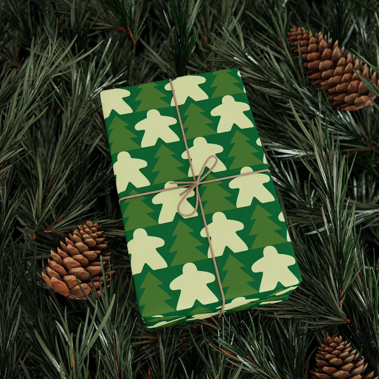 Green Christmas Tree Meeple Wrapping Paper