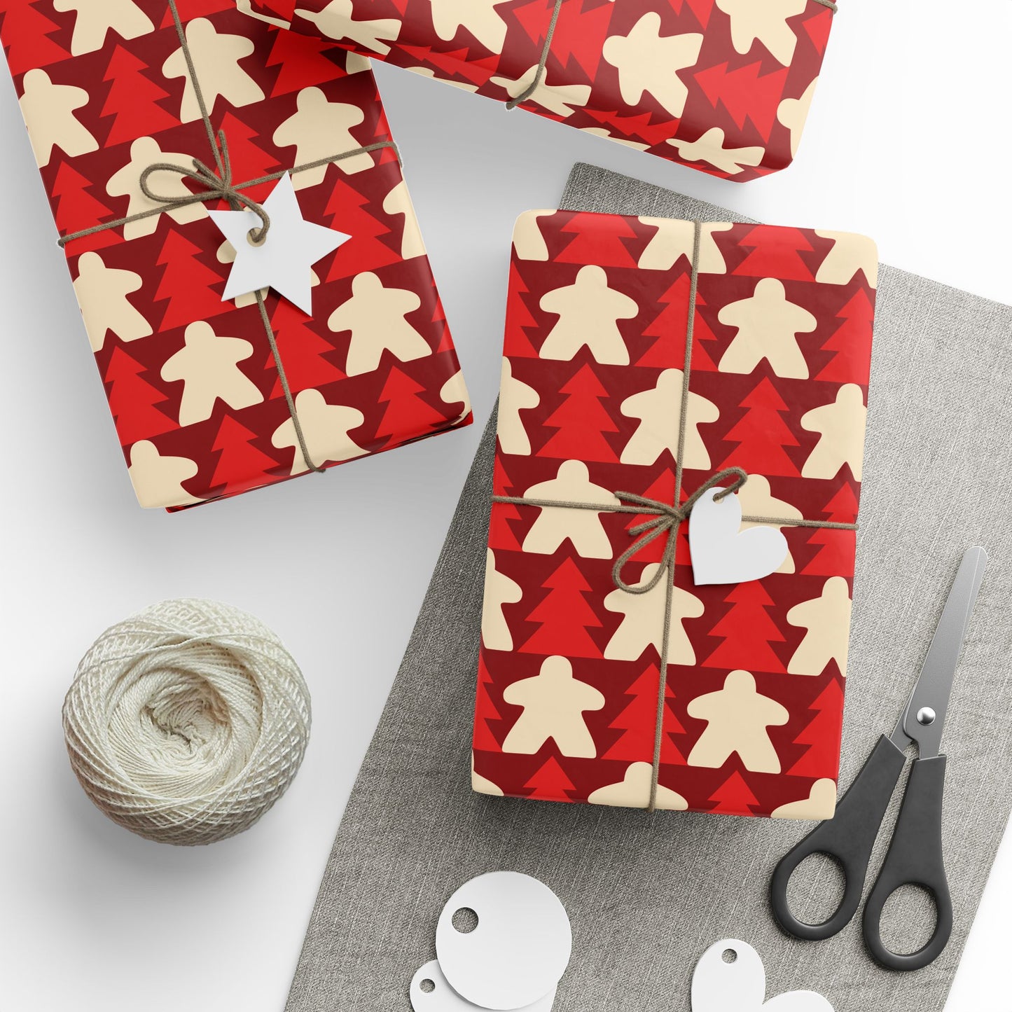 Red Meeple and Christmas Tree Wrapping Paper