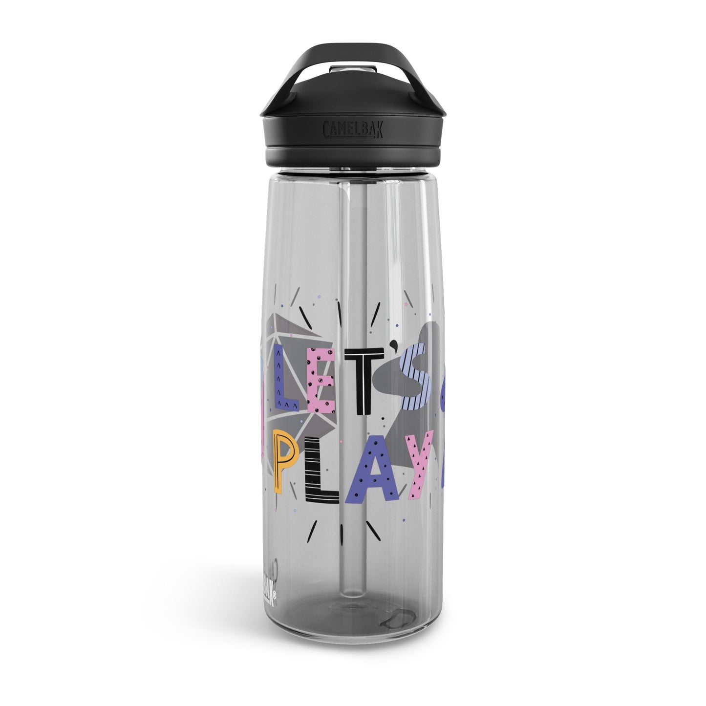 Water Bottle – "Let's Play" Design with Meeple and D20 – 20oz & 25oz Leak-Proof Bottle