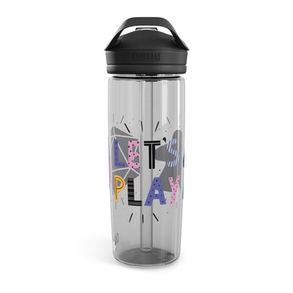 Water Bottle – "Let's Play" Design with Meeple and D20 – 20oz & 25oz Leak-Proof Bottle